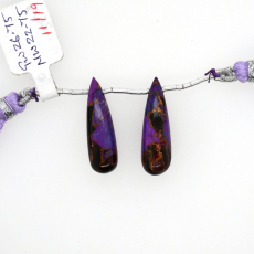 Purple Copper Turquoise Drops Briolette Shape 26x8mm Drilled Bead Matching Pair