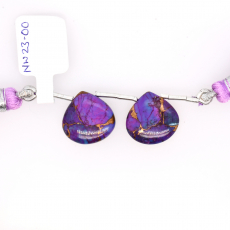 Purple Copper Turquoise Drops Heart Shape 16x16mm Drilled Bead Matching Pair