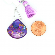 Purple Copper Turquoise Drops Heart Shape 25x25mm Drilled Bead Single Piece
