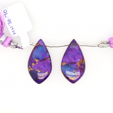 Purple Copper Turquoise Drops Leaf Shape 28x15mm Drilled Bead Matching Pair