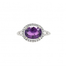 Purple Sapphire Oval 2.32 Carat Ring with Accent Diamonds in 14K White Gold