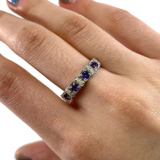 Purple Sapphire Round 0.31 Carat Ring Band with Accent Diamonds in 14K White Gold