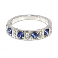 Purple Sapphire Round 0.31 Carat Ring Band with Accent Diamonds in 14K White Gold