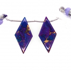 Purple Turquoise Drops Diamond Shape 29x15mm Drilled Beads Matching Pair