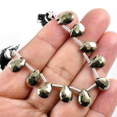 Pyrite Drops Almond Shape 10x7mm Drilled Beads 10 Pieces Line