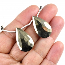 Pyrite Drops Almond Shape 25x15mm Drilled Beads Matching Pair