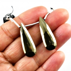 Pyrite Drops Almond Shape 30x10mm Drilled Beads Matching Pair