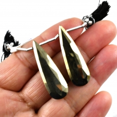 Pyrite Drops Almond Shape 36x11mm Drilled Beads Matching Pair