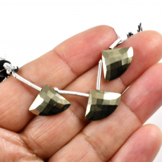 Pyrite Drops Fan Shape 15x12mm Drilled Beads 3 Pieces Line