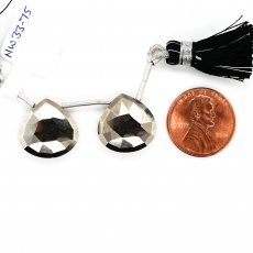 Pyrite Drops Heart Shape 15x15mm Drilled Bead Matching Pair