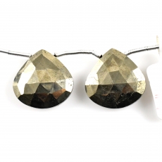 Pyrite Drops Heart Shape 19x19mm Drilled Beads Matching Pair
