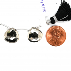 Pyrite Drops Heart Shape14x14 mm Drilled Bead Matching Pair