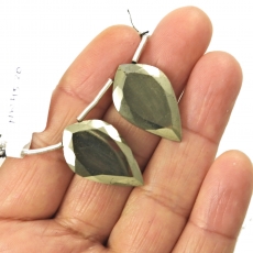 Pyrite Drops Leaf Shape 26x15mm Drilled Beads Matching Pair