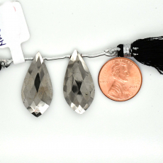 Pyrite Drops Leaf Shape 28x13mm Drilled Bead Matching Pair