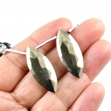 Pyrite Drops Marquise Shape 30x12mm Drilled Beads Matching Pair