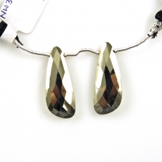 Pyrite Drops Wing Shape 28x11mm Drilled Beads Matching Pair