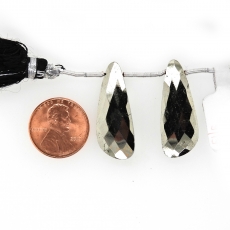 Pyrite Drops Wing Shape 30x12mm Drilled Beads Matching Pair