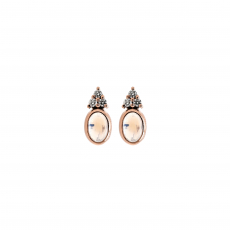 Rainbow Moonstone Cab Oval 1.14 Carat Earrings with Accent Diamonds in 14K Rose Gold