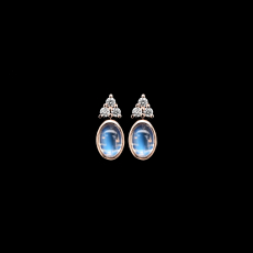 Rainbow Moonstone Cab Oval 1.14 Carat Earrings with Accent Diamonds in 14K Rose Gold