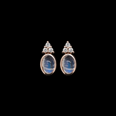 Rainbow Moonstone Cab Oval 1.63 Carat Earrings with Accent Diamonds in 14K Rose Gold