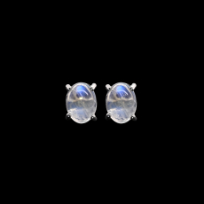 Rainbow Moonstone Cab Oval 2.32 Carat Stud Earrings in 14K White Gold