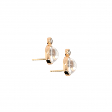 Rainbow Moonstone Cab Oval 4.25 Carat Earrings with Accent Diamonds in 14k Yellow Gold