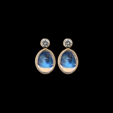Rainbow Moonstone Cab Oval 4.25 Carat Earrings with Accent Diamonds in 14k Yellow Gold