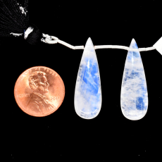 Rainbow Moonstone Drops Almond Shape 30x10mm Drilled Beads Matching Pair