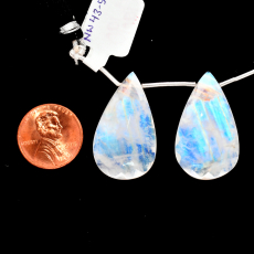 Rainbow Moonstone Drops Almond Shape 31x18mm Drilled Beads Matching Pair
