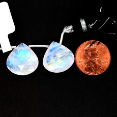 Rainbow Moonstone Drops Heart Shape 16x16mm Drilled Bead Matching Pair
