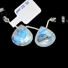 Rainbow Moonstone Drops Heart Shape 16x16mm Drilled Bead Matching Pair