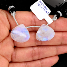 Rainbow Moonstone Drops Heart Shape 20x20mm Drilled Bead Matching Pair