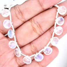 Rainbow Moonstone Drops Heart Shape 8mm Drilled Beads 12 Pieces Line