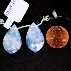 Rainbow Moonstone Drops Leaf Shape 24x15mm Drilled Bead Matching Pair