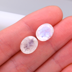 Rainbow Moonstone Faceted Oval 11X9mm Matching Pair Approximately 5 Carat