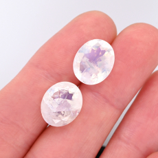 Rainbow Moonstone Faceted Oval 12x10mm Matching Pair Approximately 7 Carat