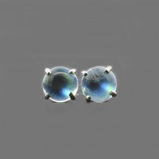 Rainbow Moonstone Round Cab 1.87 Carat Stud Earring In 14K White Gold