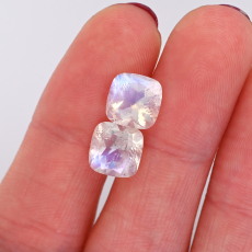 Rainbow Moonstone Square Cushion 8mm Matching Pair Approximately 4.40 Carat