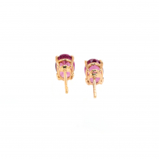 Raspberry Garnet Oval 1.74 Carat Stud Earring In 14K Yellow Gold