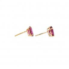 Raspberry Garnet Oval 1.74 Carat Stud Earring In 14K Yellow Gold