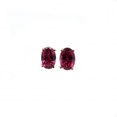 Raspberry Garnet Oval 3.55 Carat Stud Earring In 14K Rose Gold