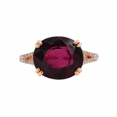 Raspberry Garnet Oval 6.02 Carat Ring With Diamond Accent in 14K Rose Gold