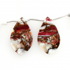 Red Copper Oyster  Drops leaf Shape 33x19mm Drilled Beads Matching Pair