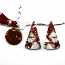 Red Copper Oyster Drops Conical Shape 32x18mm Drilled Beads Matching Pair
