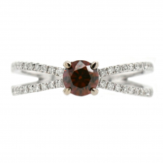 Red Diamond Round 0.45 Carat Ring With Diamond Accent in 14K White Gold
