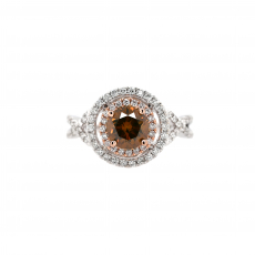 Red Diamond Round 0.95 Carat Ring with Accent Diamonds in 14K Dual Tone (White/Rose) Gold
