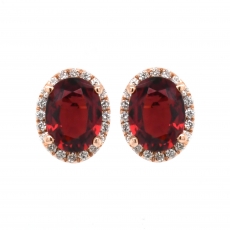 Red Spinel 2.10 Carat With Accented Diamond Stud Halo Earring in 14K Rose Gold