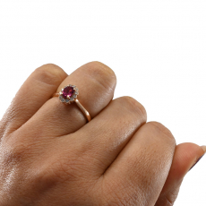 Red Spinel Oval 0.49 Carat Ring with Accent Diamonds in 14K Rose Gold