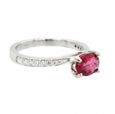 Red Spinel Oval 1.07 Carat Ring in 14K White Gold With Diamond Accents