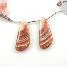 Rhodochrosite Drops Wing Shape 32x14mm Drilled Beads Matching Pair